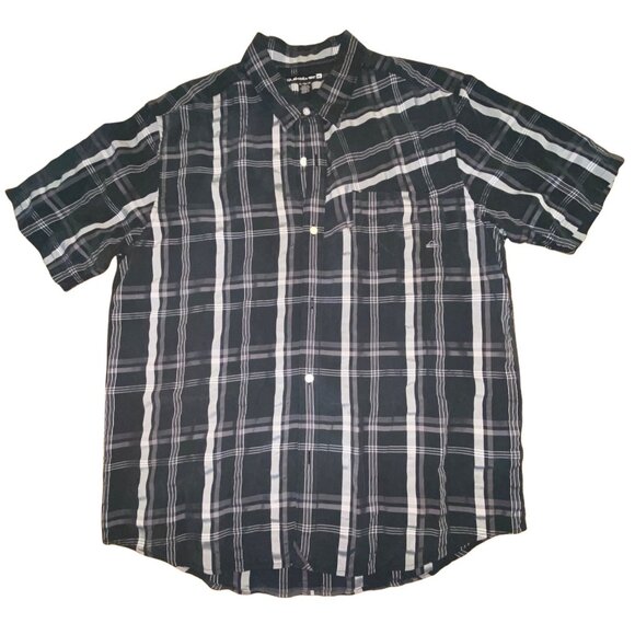 Quiksilver Mens Plaid Short Sleeve Button-Up Shirt XL Black & White - Picture 1 of 3